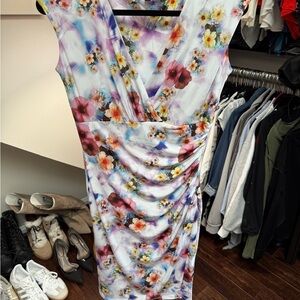 Catherine Malandrino Pink and Yellow Sheath Midi Dress